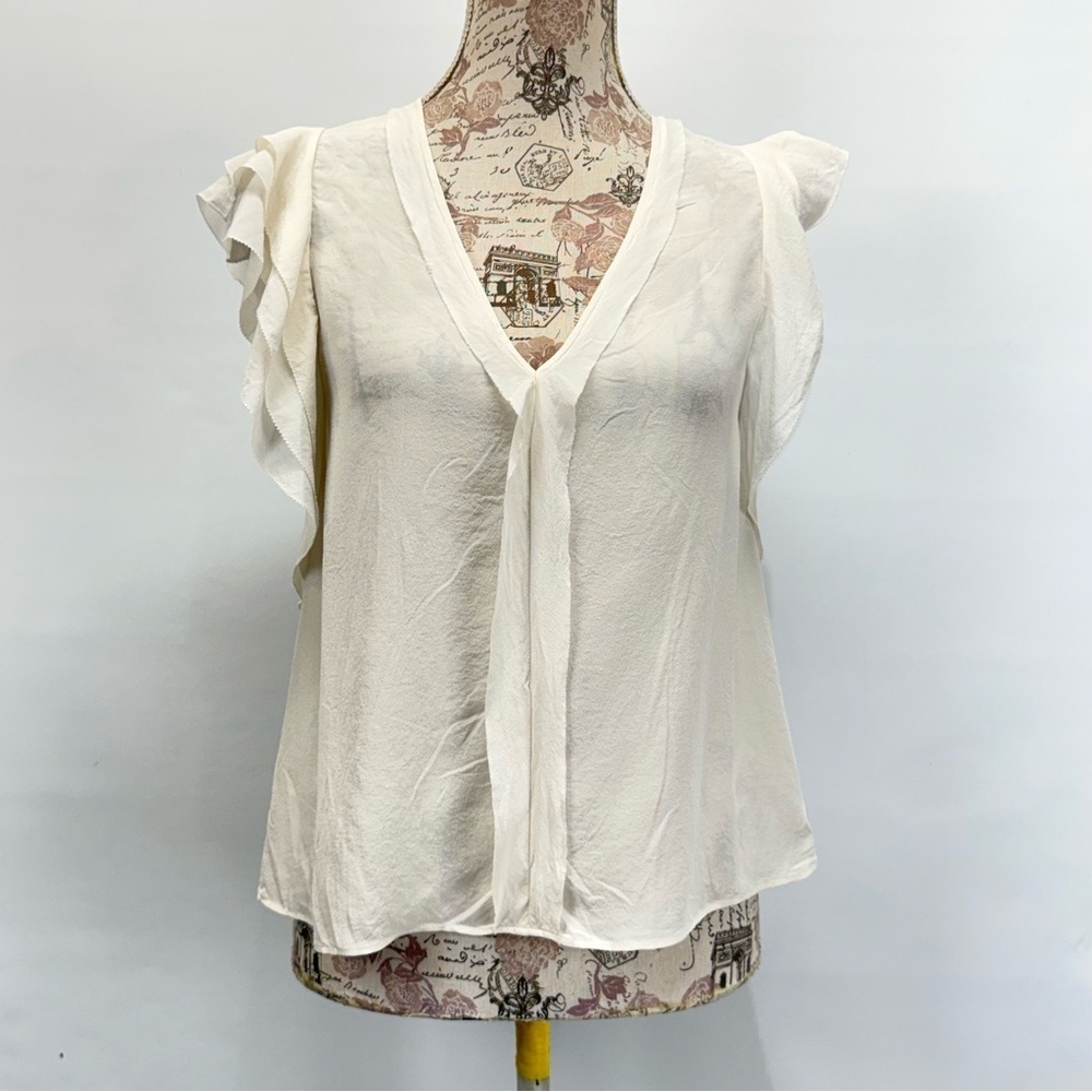 ALEXIS Ivory 100% Silk ruffle sleeve Blouse size XS